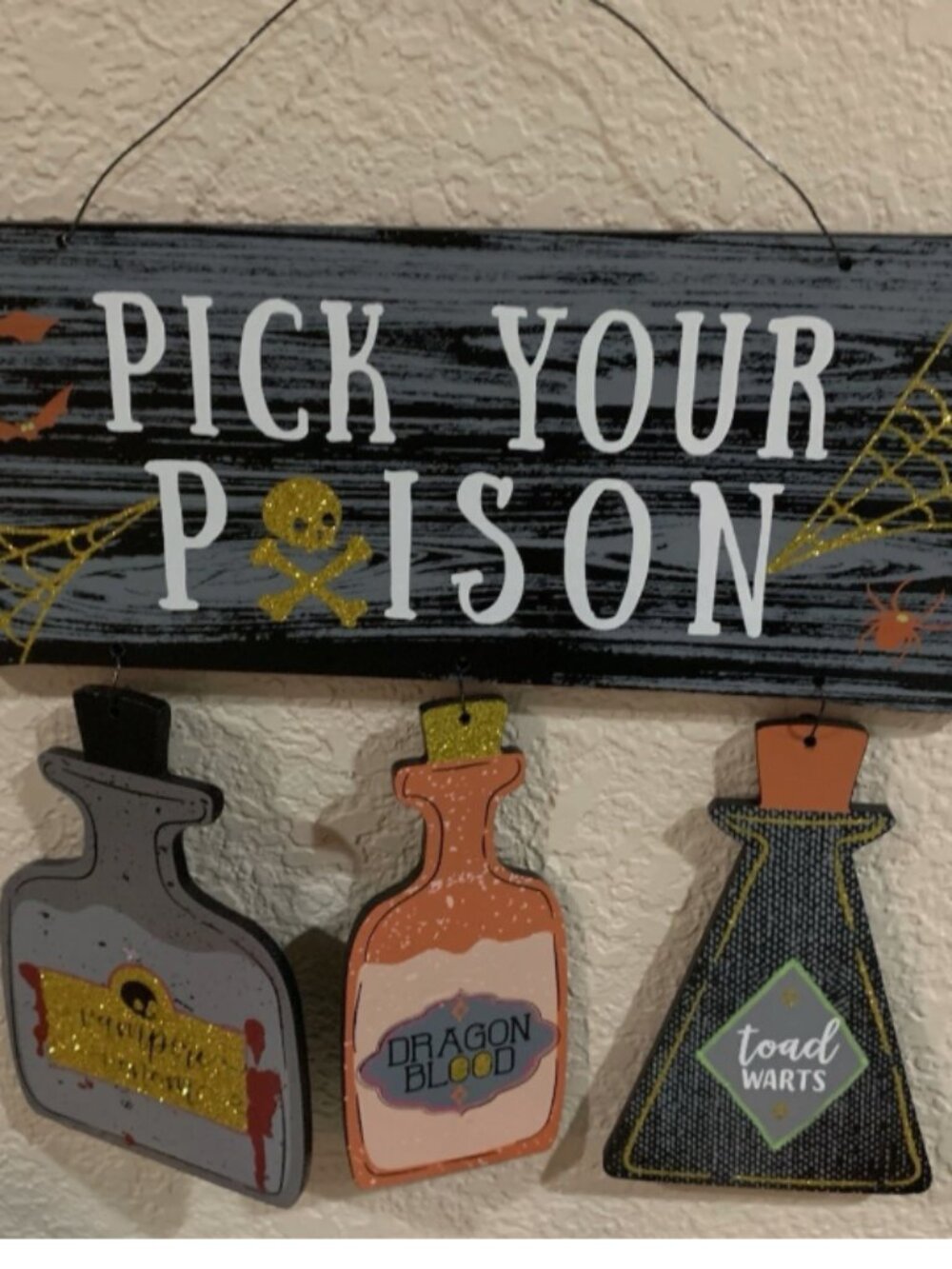 Pick Your Poison Hanging Sign for Bar, Kitchen or Halloween Party